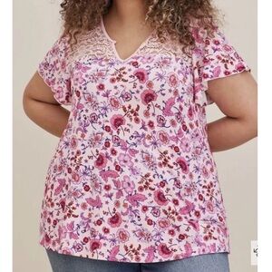 TORRID Super Soft Knit Jersey Slub Lace Yolk Flutter Sleeve Top Plus Size 2X